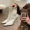 Botines Retro Europeos y Americanos de Punta Fina para Mujer 2023 Nuevo Estilo Elegantes de Tacón Alto de Charol Botas Ajustadas