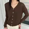 Cardigã de malha de seda gelada vazado para mulheres, saída de praia de outono, blusa curta com proteção solar para ar condicionado, top tipo xale para mulheres baixinhas