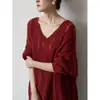 Nuevo Suéter de Punto Estilo Perezoso para Primavera y Otoño para Mujer, Corte Holgado, Cuello en V Hueco, Capa Base Casual Adelgazante, Delgado