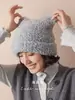 Gorro de Punto Grueso Cálido Dulce Orejas de Gato Hilo de Lana Bicolor Japonés Todo Fósforo Reductor de Edad Gorro de Felpa Estilo Coreano
