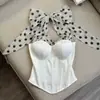 Estilo Vacacional Blanco Lazo Negro y Blanco Lunares Patchwork Cintura ceñida Corsé de Ballenas
