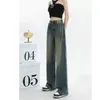 Pantalones de Pierna Ancha Estrecha Retro Estilo Americano Sueltos de Cintura Alta 2024 Moda de Verano Versátiles Jeans de Pierna Recta Nuevos para Mujer