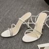 Sandalias de cordones de comercio exterior para mujer Verano 2024 nuevo estilo de hada punta cuadrada talla grande tacón de aguja punta abierta de cordones Romanos tacones altos