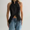 2026 Primavera/Verão Novo Estilo Novo Estilo Chinês Colete Halter Transfronteiriço Europeu e Americano Emagrecedor Valorizador Gola Diagonal Amarração Gola Alta Top Feminino