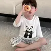 Pijama Masculino Verão Infantil Manga Curta Tamanho Médio e Grande Infantil Masculino Ar Condicionado Roupa de Casa Verão Fino Modal Seda de Gelo Conjunto