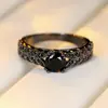 Anillo de Doble Capa Negro con Circonita Negra de Nuevo Estilo Oscuro Transfronterizo, Anillos Cuadrados Geométricos de Venta Caliente, Nicho de Alta Gama para Parejas