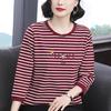 Camisetas da Moda para Mães de Meia-Idade, Camisas de Novo Estilo para Mulheres para a Primavera, Blusas Listradas da Moda Tamanho Grande com Modelagem Slim