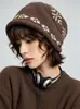 Gorro de Punto Jacquard Fair Isle Retro para Mujer Otoño Invierno Cálido Protección para Orejas Adelgazante Facial Gorro Holgado Circunferencia de Cabeza Grande Gorro de Lana