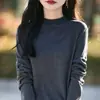 Suéter feminino de malha fina com bainha enrolada, gola semi-alta, para primavera e outono, solto, camada base, top curto, transfronteiriço