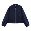 Moda Feminina Nova Outono/Inverno 2026 Amazon Transfronteiriça Europeia e Americana Solta Casual Cor Sólida Versátil Jaqueta Bomber