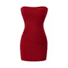 Vestido Busto Europeu e Americano Sexy com Cintura Franzida e Caimento Justo ao Corpo, Novo Vestido Curto de Verão Cor Sólida Estilo Garota Picante