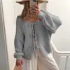 Jaqueta Cardigan Tricotada com Renda e Cadarço Gola Redonda 2026 Outono e Inverno Europeu e Americano Transfronteiriço Novo Suéter Liso Simples para o Dia a Dia para Mulheres