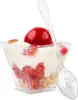Taza de postre desechable de 2 oz 60 ml con polvo dorado, taza cuadrada pequeña, taza de plástico con purpurina, taza de prueba, cuchara de postre, polvo plateado