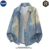 Camisa de manga longa tie-dye de alta qualidade da marca NASA, estilo Hong Kong, para homens, moderna e versátil, corte solto, camisa com colarinho dobrável para primavera e outono
