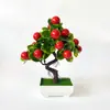 Planta en maceta de árbol frutal artificial de 17 ramas para decoración de mostrador de sala de estar, bonsái de fruta de la fortuna, maceta de planta verde de escritorio para Año Nuevo