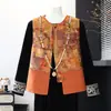 Novo conjunto de outono estilo chinês para mães, terno de veludo dourado, jaqueta colete de alta qualidade para primavera e outono para mulheres de meia-idade e idosas, conjunto tradicional chinês de três peças