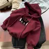 Moletom com Capuz Vermelho 2026 para Meninos Jaqueta Casual Nova com Forro de Fleece para Meninas Top Outono/Inverno para Bebês