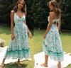 2022 Amazon transfronteiriço novo vestido feminino boêmio com decote em V, posicionamento de flores, sem costas, com cadarço