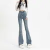 Calça jeans skinny cinza para mulheres Primavera e Outono 2023 nova calça sino de cintura alta afinação calça flare levemente desfiada
