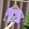 Camiseta de Manga Larga 100% Algodón para Niños Estilo Nuevo Primavera/Otoño 2026 Ropa Casual para Bebés y Niños Dibujos Animados Top Falso de Dos Piezas