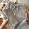Calças de Cashmere Macio Engrossadas para Mulheres, Calças de Pernas Largas para Outono e Inverno, Calças de Lã Femininas para Usar por Cima, Calças de Tricô de Pernas Retas de Alto Padrão para Inverno