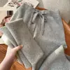 Calça de Cashmere Grossa Mais Vendida para Ano Novo de 2026 para Mulheres, Calça de Tricô de Lã Branca de Pernas Largas, Calça Reta Macia e Quente, Versátil