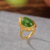 Anillo Yilu de Plata de Ley S925 Chapado en Oro Jaspe Hetian Retro Lujo Ligero Huevo de la Fortuna Anillo Personalizado