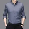 Camisas Masculinas de Manga Longa Transfronteiriças, Camisas Finas da Moda de Cor Sólida com Corte Slim, Camisas Casuais para Negócios, Roupas para Homens de Meia-Idade