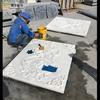 Relieve de talla de piedra de mármol blanco Antigüedad china Decoración de pared exterior de patio de villa Piedra azul Talla de pez loto Mural calado