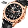 Dropshipping T-Winner Reloj Mecánico Esqueleto Automático Completo Correa de Cuero Reloj Mecánico Automático Completo para Hombre
