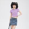 Procesable y Diseño Personalizado Tendencia de Celebridad de Internet Sexy Cuello Redondo Manga Corta Ajustado Delgado Placa Ligera Pequeño Camiseta Tops para Mujer