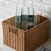 Cesta de almacenamiento de armario nórdico, caja de almacenamiento tejida, cesta organizadora simple para sala de estar, tejido de imitación de ratán