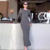 Outono 2024 Novo Europeu e Americano Amazon Transfronteiriço Roupas Femininas Puro Desejo Simples Slim Manga Longa Vestido de Tricô