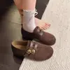 Zapatos planos retro de ante estilo Birkenstock para mujer, nueva colección otoño 2026, estilo Mary Jane, mocasines, planos de media caña con una sola tira