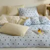 Queijo de menta! Estilo blogueira, hipoalergênico, macio e confortável, conjunto de cama de quatro peças em veludo de leite espesso com padrão de bolinhas e cores contrastantes, perfeito para outono e inverno