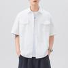 Danbaoni 2023 Verano Casual Holgado Versátil Moda Top Etiqueta Retro Americano Camisa de Manga Corta para Hombre