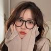 Lentes Marrones Coreanos para Mujer, Estilo Coreano de Moda con Montura Redonda, Artefacto de Maquillaje Sencillo, Espejo Plano Retro para Mujer, Montura Grande, Montura de Lentes de Estilo Japonés para Mujer