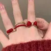 Anillo de Lazo con Esmalte Rojo Goteo Estilo Retro Diseño de Nicho Temperamento Alto Valor Moda Simple Anillo Versátil