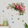 Adesivos de Parede Flor Rosa Borboleta Transfronteiriços para Sala de Estar Parede de Entrada Decoração de Casa Mural PVC Autoadesivo Removível PVC