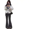 Pantalones de maternidad con diseño de dos piezas falso, pantalones acampanados, nuevo estilo otoño/invierno 2026, forrados de polar, engrosados, pierna ancha, pantalones de campana de lana adelgazantes