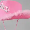 Sombrero de Mezclilla Rosa Deshilachado con Ribete de Terciopelo Disponible, Sombrero Rosa de Mezclilla con Forma de Fieltro Western