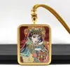 Acero de Titanio Pintado a Mano Dorado-Cinabrio Thangka Cinco Ancianos Ocho Santos Patronos Dios Amarillo de la Riqueza Zorro Hada Doble Cara Cinabrio Thangka Collar