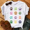 Blusas Femininas Transfronteiriças Patas de Animal Coração Dropshipping Letras Moda Retrô Camiseta Feminina Manga Curta