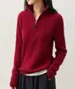 Design de lapela, suéter de tricô com zíper, blusa feminina, novo estilo outono/inverno, manga longa, cor sólida, elegante, suéter de caimento solto, estilo feminino moderno