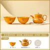 Juego de Té Tetera de Arcilla Púrpura Dorada y Dos Tazas, Cafetera de Lujo de Gama Alta para Preparar Té Caja de Regalo, Souvenir Práctico y Exquisito