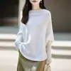Suéter de punto de lana pura estilo francés para otoño e invierno, de hombros descubiertos, con mangas de murciélago, corte holgado, adelgazante, cálido, tipo chal, suéter de capa base