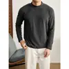 Camiseta branca de alta qualidade com mangas compridas e gola alta meia, algodão puro de peso pesado, blusa base quente para primavera e outono, masculina, moderna e estilosa