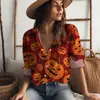 Camisa Street Gothic 2023 Nueva Moda para Mujer Halloween Creativa Impresión Digital 3D Camisa de Botones de Manga Larga