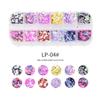 Decoración de uñas de Amazon con lentejuelas de mariposa, 12 cuadrículas, caja larga, lentejuelas para uñas, mariposa, redondas, color joyería para uñas