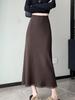 Falda de Punto con Flecos Francesa para Mujer Otoño e Invierno Nueva Falda Recta Midi de Cadera Cintura Alta Falda Línea A